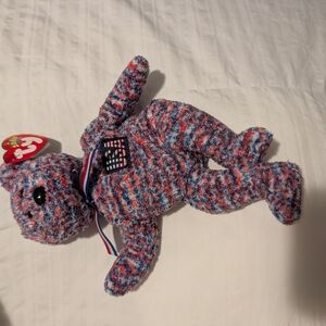 Ty Red and Blue Beanie Bear with Flag Patch